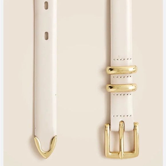 NWT J. Crew Thin Italian spazzolato leather belt cream with shiny Gold Buckle L - Picture 2 of 13